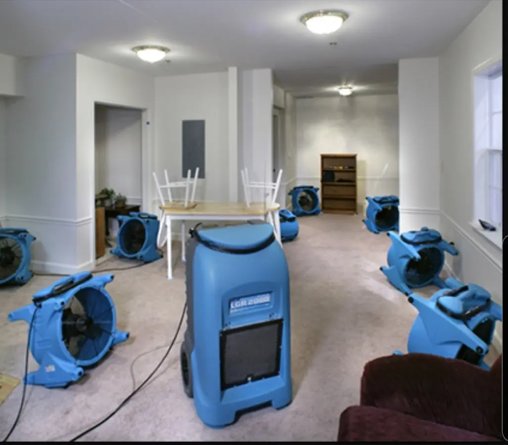 Air movers and dehumidifier setup for Water Damage Restoration in Beacon